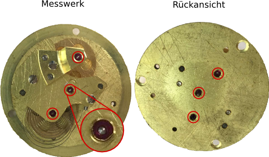 Messwerk mit eingepressten Edelsteinlagern